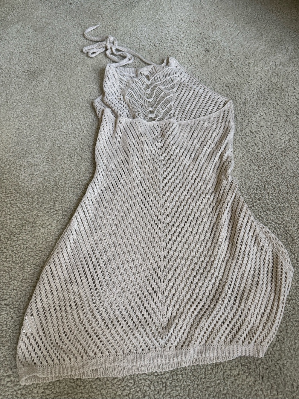 Crochet Halter Swim Coverup Dress in Cream beach sexy - Picture 3 of 3